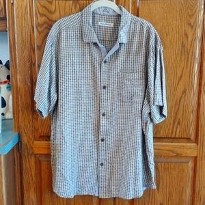 Tommy Bahama NWOTShasta Shores Check Brown Tan‎ Men's 100% Silk Shirt Size XL/TG